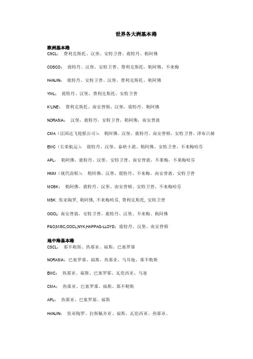 世界各大洲基本港