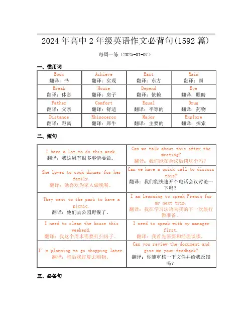 2024年高中2年级英语作文必背句(1592篇)
