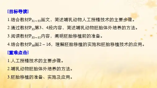 高中生物第2章胚胎工程第2节胚胎工程实验技术第1课时人工授精、胚胎体外培养和胚胎移植课件