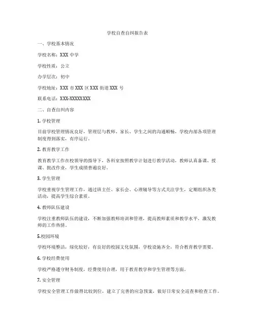 学校自查自纠报告表