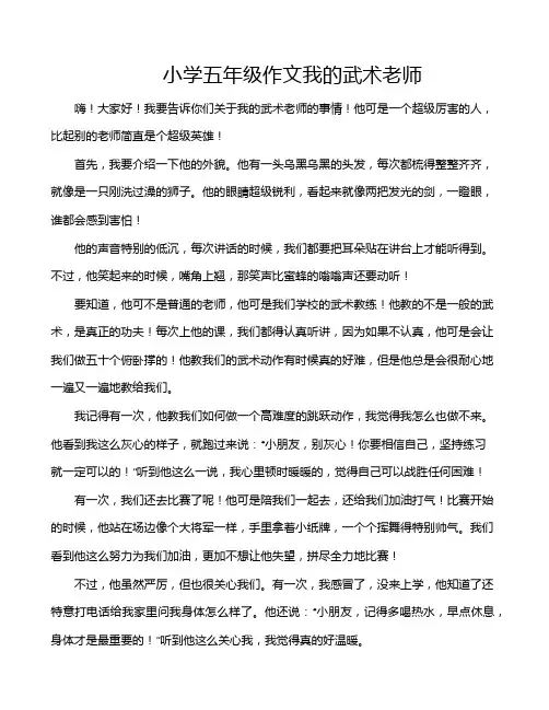 小学五年级作文我的武术老师