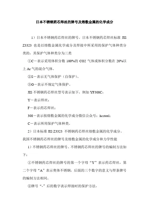日本不锈钢药芯焊丝的牌号及熔敷金属的化学成分