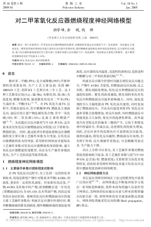 对二甲苯氧化反应器燃烧程度神经网络模型