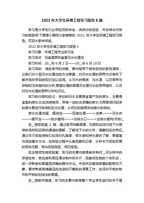 2022年大学生环境工程实习报告5篇