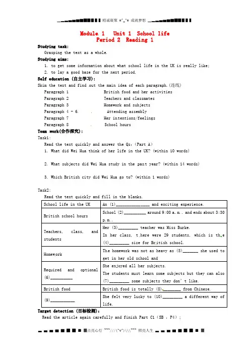 湖南省隆回县第二中学高中英语 Module 1 Unit1 School Life Period2导学案 牛津译林版必修1