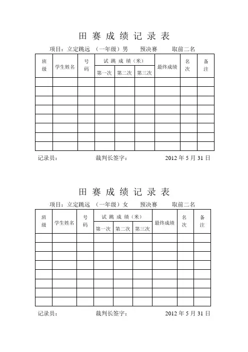 小学运动会评分表