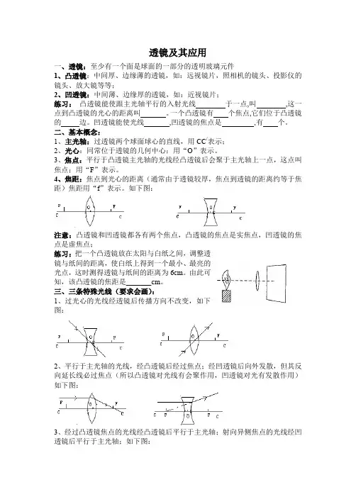 初二物理透镜及其应用知识点及试题