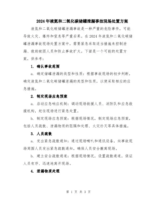 2024年液氮和二氧化碳储罐泄漏事故现场处置方案