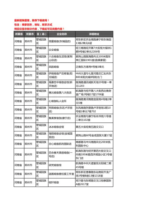 新版河南省郑州市管城回族区瑜伽企业公司商家户名录单联系方式地址大全47家