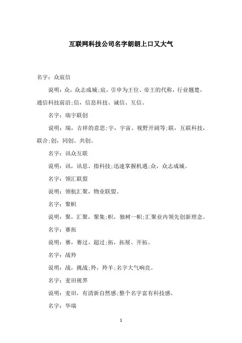 互联网科技公司名字朗朗上口又大气