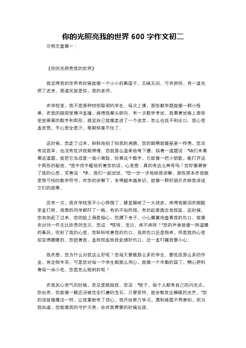 你的光照亮我的世界600字作文初二