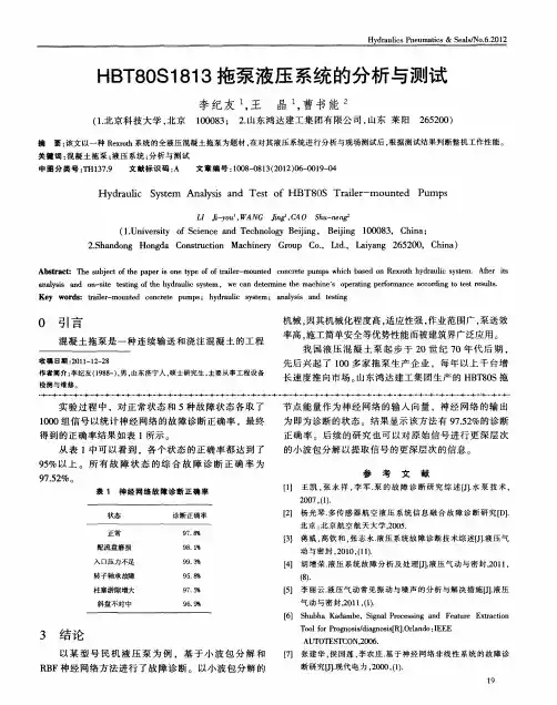 HBT80S1813拖泵液压系统的分析与测试