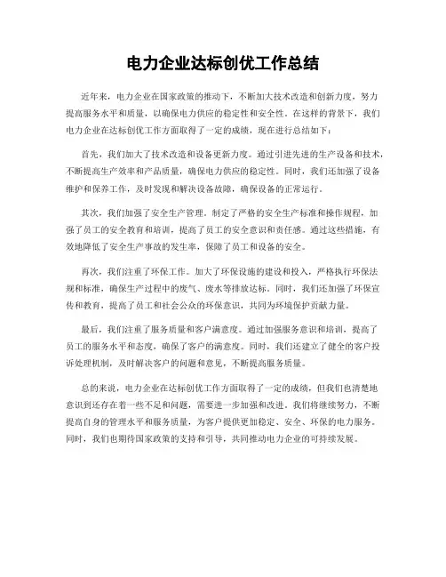 电力企业达标创优工作总结
