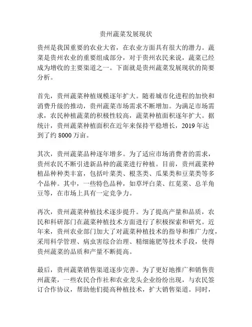贵州蔬菜发展现状