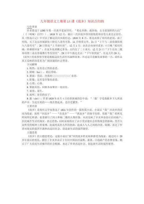 九年级语文上册第14课《故乡》知识点归纳