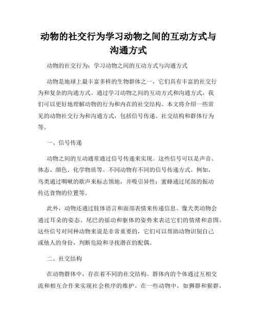 动物的社交行为学习动物之间的互动方式与沟通方式