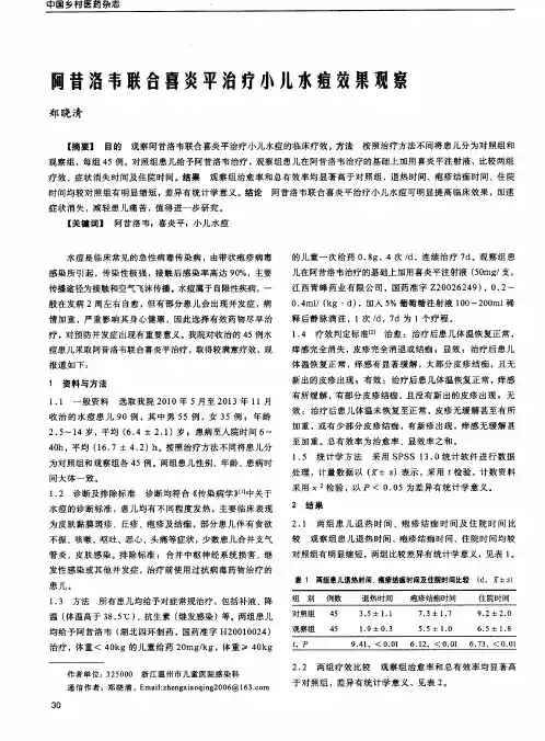 阿昔洛韦联合喜炎平治疗小儿水痘效果观察