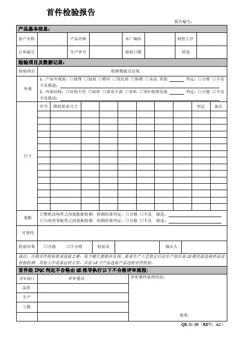 首件检验报告 