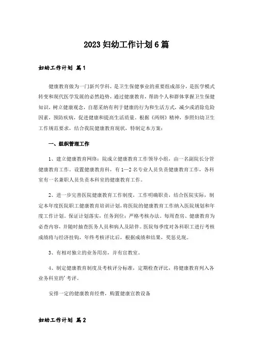 2023妇幼工作计划6篇