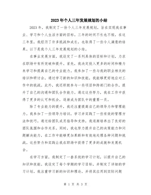 2023年个人三年发展规划的小结