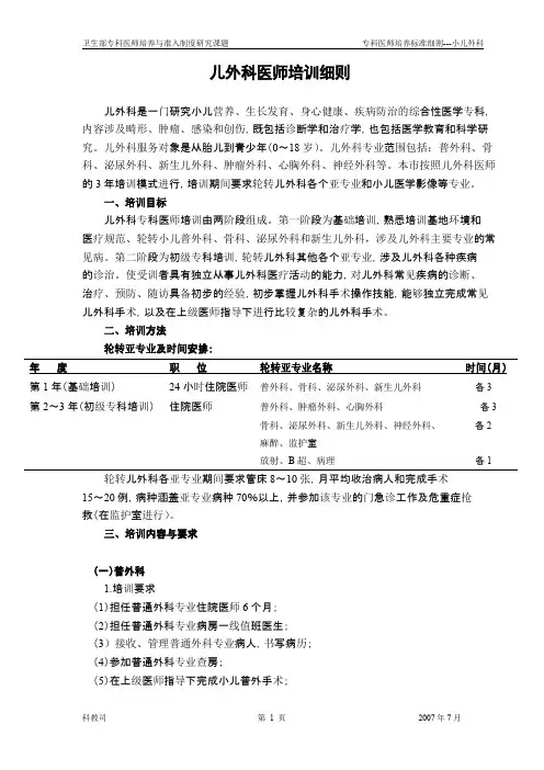 小儿外科医师培训细则