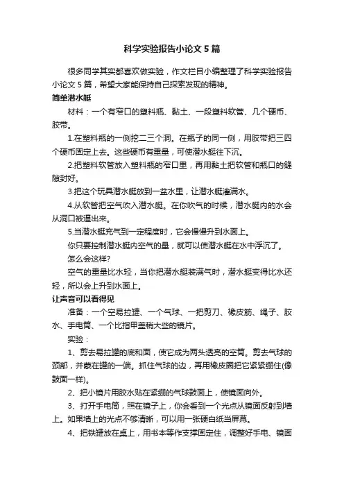 科学实验报告小论文5篇