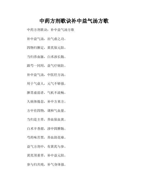 中药方剂歌诀补中益气汤方歌