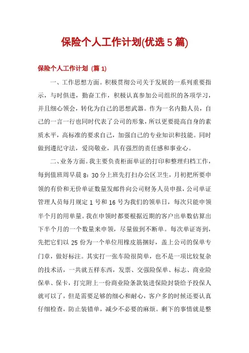 保险个人工作计划(优选5篇)