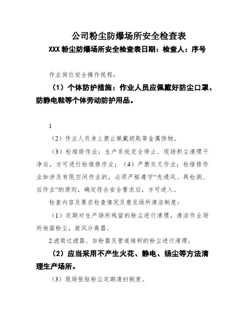 公司粉尘防爆场所安全检查表