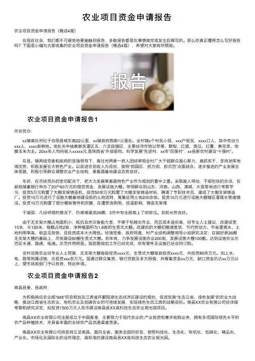 农业项目资金申请报告