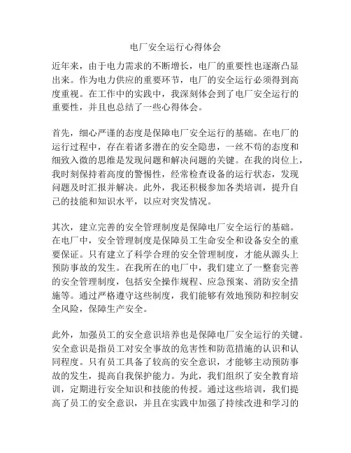 电厂安全运行心得体会