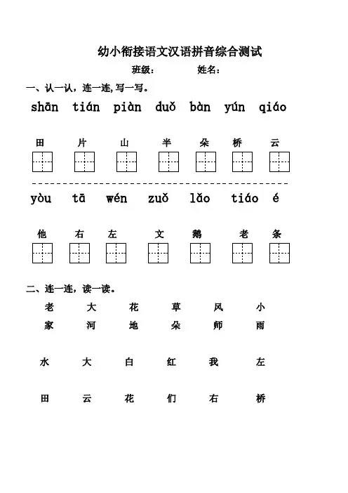 幼小衔接语文汉语拼音综合测试