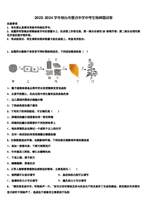 2023-2024学年邢台市重点中学中考生物押题试卷含解析