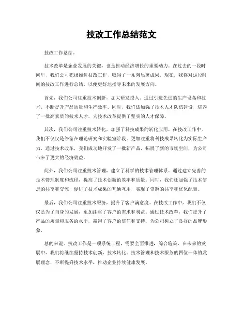 技改工作总结范文