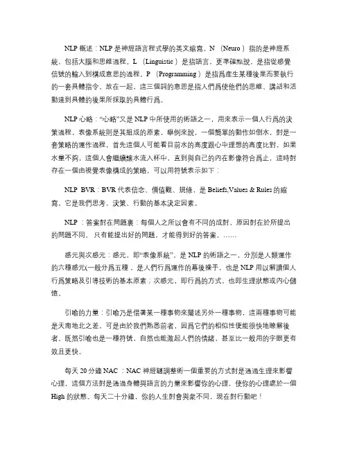 NLP概述：NLP是神经语言程式学的英文缩写。N(Neuro答辩