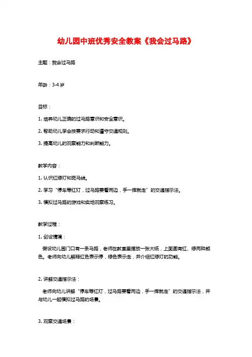 幼儿园中班优秀安全教案《我会过马路》