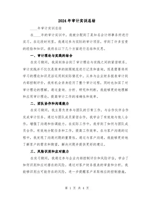 2024年审计实训总结(2篇)