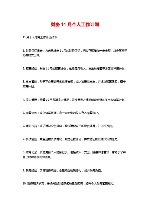 财务11月个人工作计划