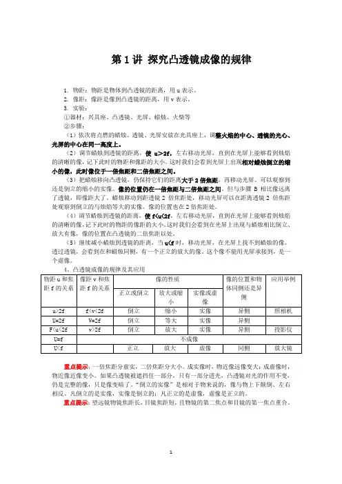 第1讲 平面镜成像及凸透镜成像