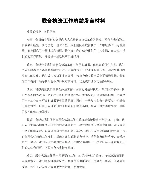 联合执法工作总结发言材料