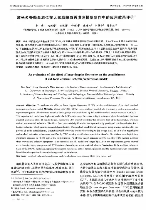 激光多普勒血流仪在大鼠脑缺血再灌注模型制作中的应用效果评价