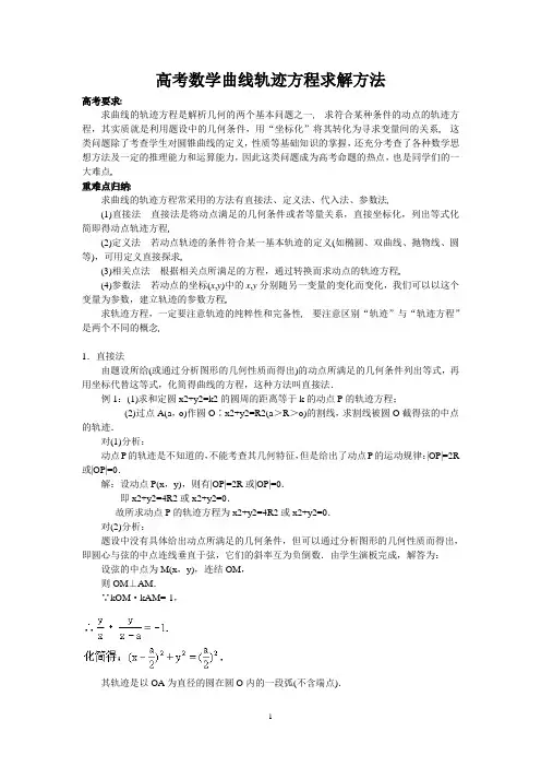 高考数学曲线轨迹方程求解方法