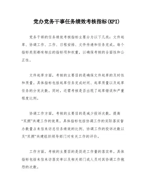 党办党务干事任务绩效考核指标(KPI)