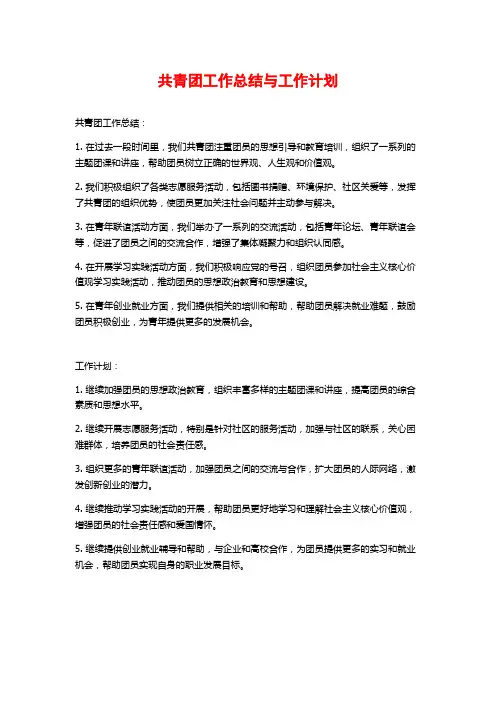 共青团工作总结与工作计划