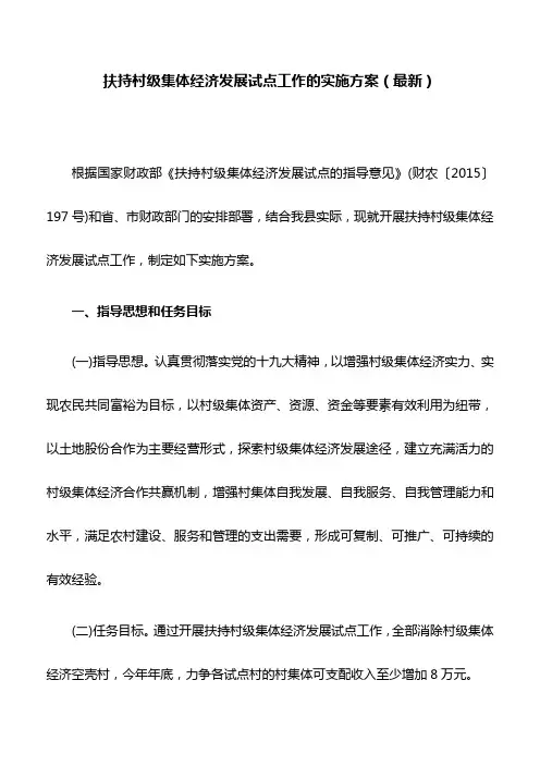 扶持村级集体经济发展试点工作的实施方案(最新)