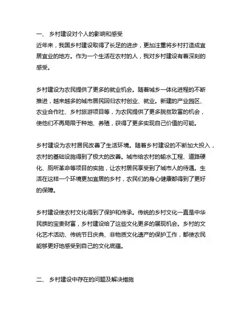 个人对乡村建设的感受、反映的问题