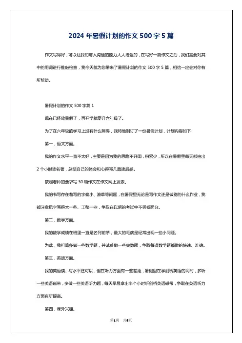 2024年暑假计划的作文500字5篇
