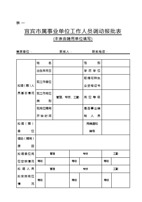 事业人员调动申请和报批表