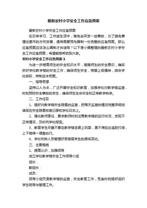 最新农村小学安全工作应急预案