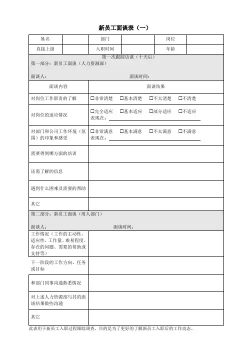 新员工面谈记录表—模板